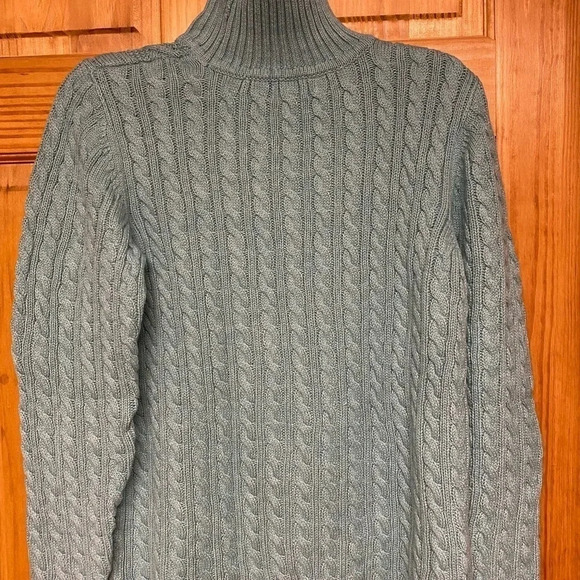 Croft & Barrow Turquoise Comfy Cable Knit Turtleneck Sweater Size Large - Picture 11 of 12